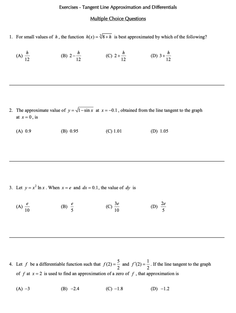 Tangent Line Approximation and Differentials